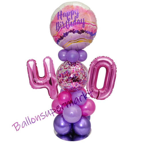 Ballonsdekoration-LED-Happy-Birthday-40-Pink-Lila-Deko-Tischdeko-zum-40.-Geburtstag