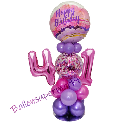 Ballonsdekoration-LED-Happy-Birthday-41-Pink-Lila-Deko-Tischdeko-zum-41.-Geburtstag