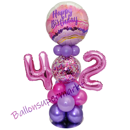 Ballonsdekoration-LED-Happy-Birthday-42-Pink-Lila-Deko-Tischdeko-zum-42.-Geburtstag