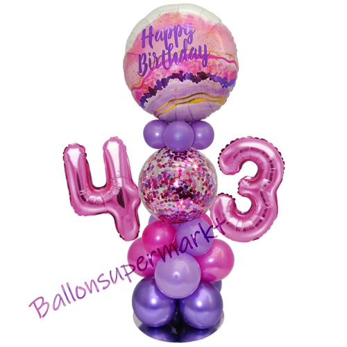 Ballonsdekoration-LED-Happy-Birthday-43-Pink-Lila-Deko-Tischdeko-zum-43.-Geburtstag