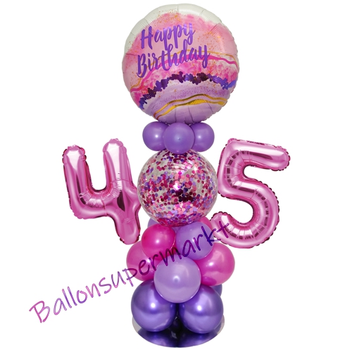 Ballonsdekoration-LED-Happy-Birthday-45-Pink-Lila-Deko-Tischdeko-zum-45.-Geburtstag