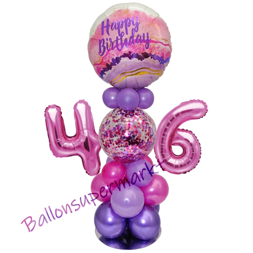 Ballonsdekoration-LED-Happy-Birthday-46-Pink-Lila-Deko-Tischdeko-zum-46.-Geburtstag