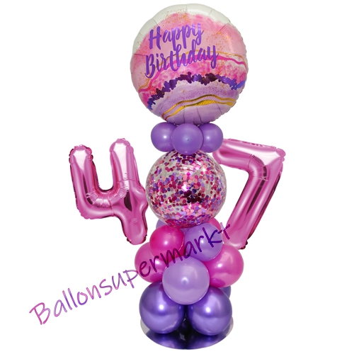 Ballonsdekoration-LED-Happy-Birthday-47-Pink-Lila-Deko-Tischdeko-zum-47.-Geburtstag