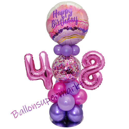 Ballonsdekoration-LED-Happy-Birthday-48-Pink-Lila-Deko-Tischdeko-zum-48.-Geburtstag