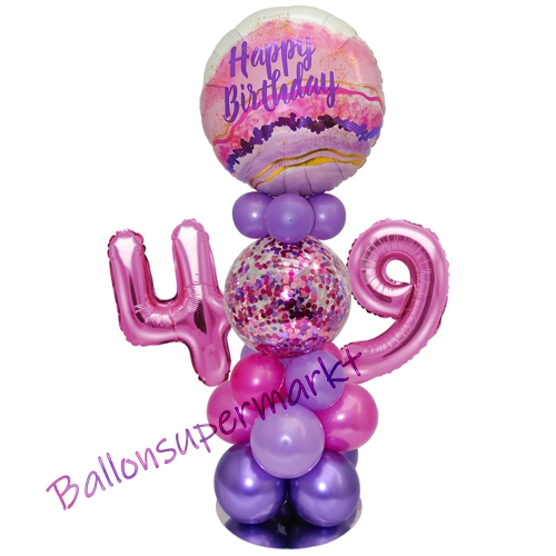 Ballonsdekoration-LED-Happy-Birthday-49-Pink-Lila-Deko-Tischdeko-zum-49.-Geburtstag