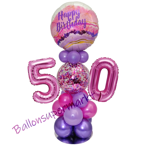 Ballonsdekoration-LED-Happy-Birthday-50-Pink-Lila-Deko-Tischdeko-zum-50.-Geburtstag
