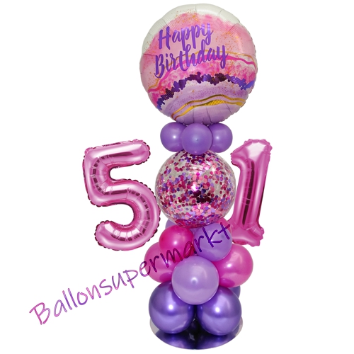 Ballonsdekoration-LED-Happy-Birthday-51-Pink-Lila-Deko-Tischdeko-zum-51.-Geburtstag