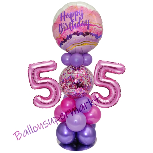 Ballonsdekoration-LED-Happy-Birthday-55-Pink-Lila-Deko-Tischdeko-zum-55.-Geburtstag