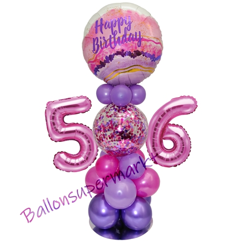 Ballonsdekoration-LED-Happy-Birthday-56-Pink-Lila-Deko-Tischdeko-zum-56.-Geburtstag