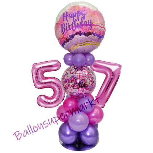 Ballonsdekoration-LED-Happy-Birthday-57-Pink-Lila-Deko-Tischdeko-zum-57.-Geburtstag