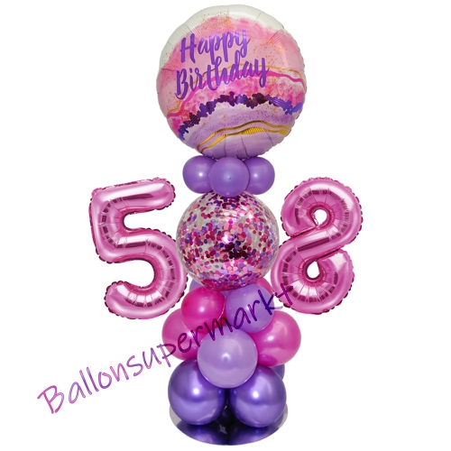 Ballonsdekoration-LED-Happy-Birthday-58-Pink-Lila-Deko-Tischdeko-zum-58.-Geburtstag