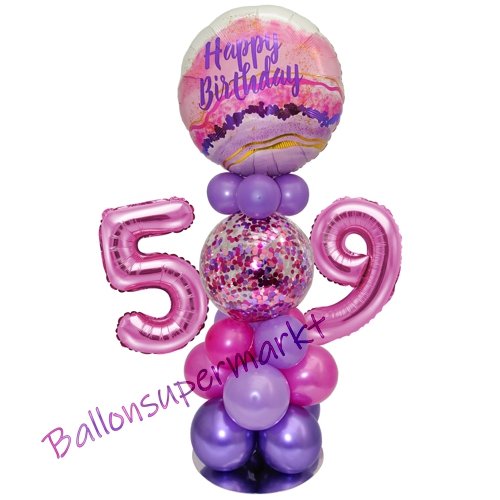 Ballonsdekoration-LED-Happy-Birthday-59-Pink-Lila-Deko-Tischdeko-zum-59.-Geburtstag