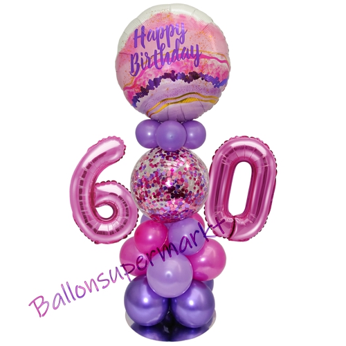 Ballonsdekoration-LED-Happy-Birthday-60-Pink-Lila-Deko-Tischdeko-zum-60.-Geburtstag
