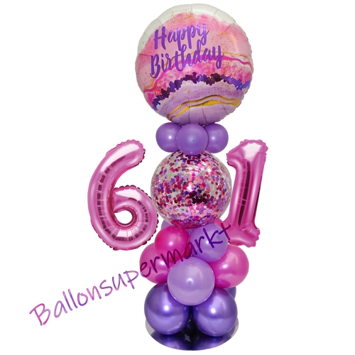 Ballonsdekoration-LED-Happy-Birthday-61-Pink-Lila-Deko-Tischdeko-zum-61.-Geburtstag