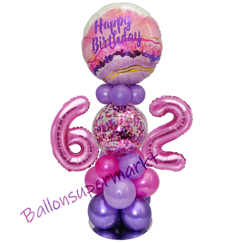 Ballonsdekoration-LED-Happy-Birthday-62-Pink-Lila-Deko-Tischdeko-zum-62.-Geburtstag