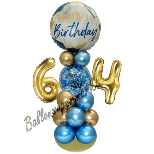 Ballonsdekoration-LED-Happy-Birthday-64-Blau-Gold-Deko-Tischdeko-zum-64.-Geburtstag
