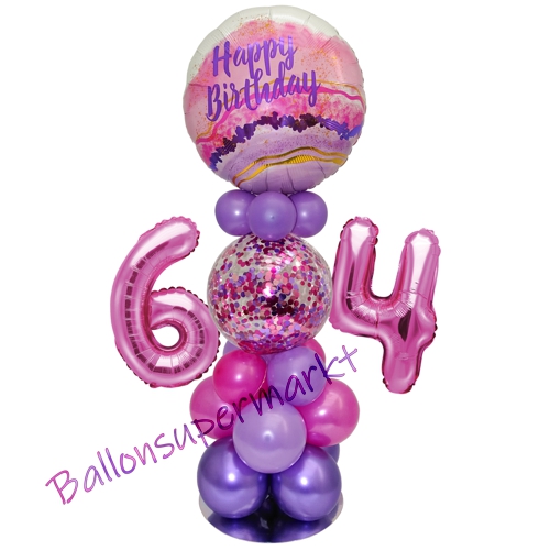 Ballonsdekoration-LED-Happy-Birthday-64-Pink-Lila-Deko-Tischdeko-zum-64.-Geburtstag