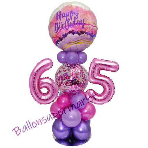 Ballonsdekoration-LED-Happy-Birthday-65-Pink-Lila-Deko-Tischdeko-zum-65.-Geburtstag