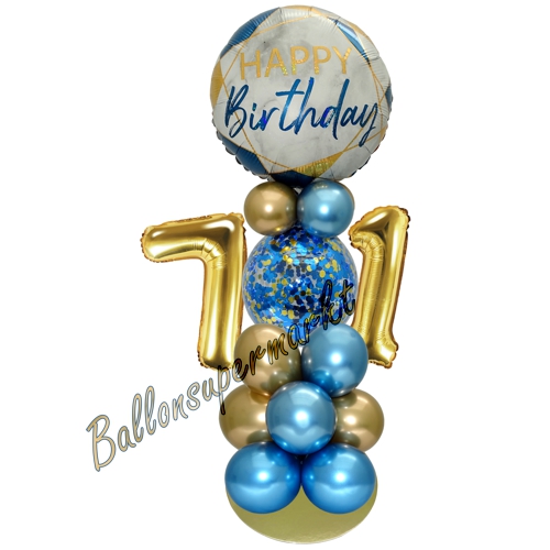 Ballonsdekoration-LED-Happy-Birthday-71-Blau-Gold-Deko-Tischdeko-zum-71.-Geburtstag