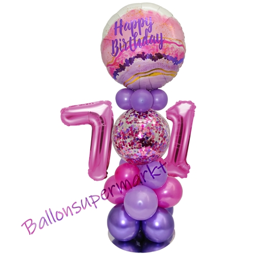 Ballonsdekoration-LED-Happy-Birthday-71-Pink-Lila-Deko-Tischdeko-zum-71.-Geburtstag