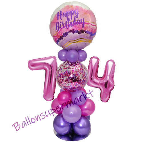 Ballonsdekoration-LED-Happy-Birthday-74-Pink-Lila-Deko-Tischdeko-zum-74.-Geburtstag