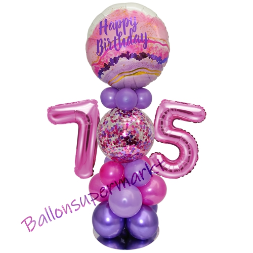 Ballonsdekoration-LED-Happy-Birthday-75-Pink-Lila-Deko-Tischdeko-zum-75.-Geburtstag