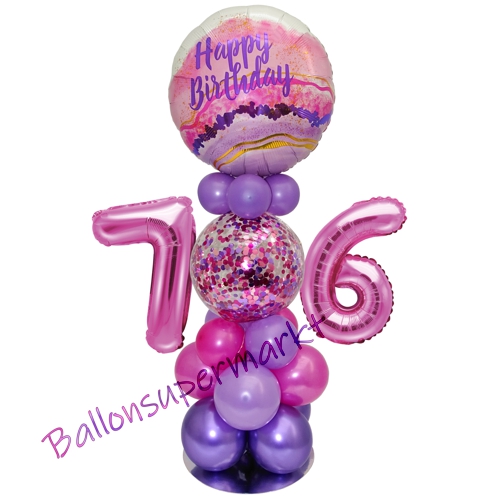Ballonsdekoration-LED-Happy-Birthday-76-Pink-Lila-Deko-Tischdeko-zum-76.-Geburtstag