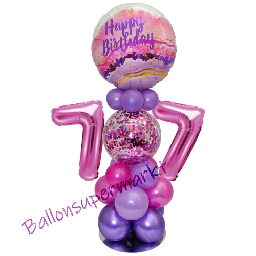 Ballonsdekoration-LED-Happy-Birthday-77-Pink-Lila-Deko-Tischdeko-zum-77.-Geburtstag