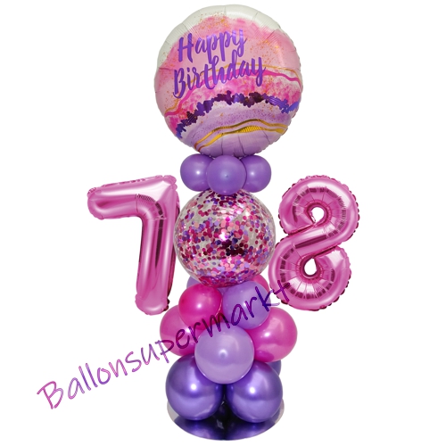 Ballonsdekoration-LED-Happy-Birthday-78-Pink-Lila-Deko-Tischdeko-zum-78.-Geburtstag