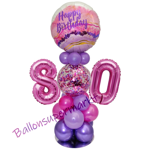 Ballonsdekoration-LED-Happy-Birthday-80-Pink-Lila-Deko-Tischdeko-zum-80.-Geburtstag
