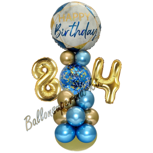 Ballonsdekoration-LED-Happy-Birthday-84-Blau-Gold-Deko-Tischdeko-zum-84.-Geburtstag