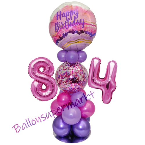 Ballonsdekoration-LED-Happy-Birthday-84-Pink-Lila-Deko-Tischdeko-zum-84.-Geburtstag