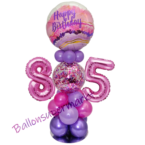 Ballonsdekoration-LED-Happy-Birthday-85-Pink-Lila-Deko-Tischdeko-zum-85.-Geburtstag
