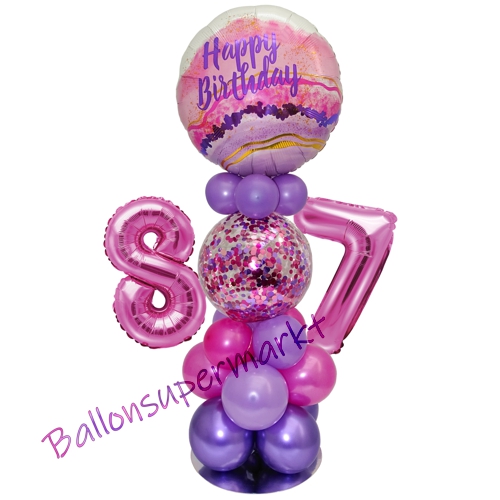 Ballonsdekoration-LED-Happy-Birthday-87-Pink-Lila-Deko-Tischdeko-zum-87.-Geburtstag