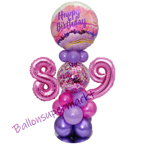 Ballonsdekoration-LED-Happy-Birthday-89-Pink-Lila-Deko-Tischdeko-zum-89.-Geburtstag