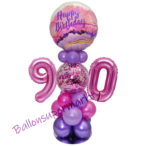 Ballonsdekoration-LED-Happy-Birthday-90-Pink-Lila-Deko-Tischdeko-zum-90.-Geburtstag