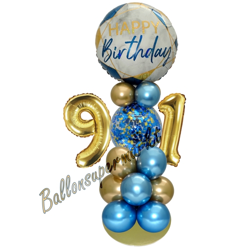 Ballonsdekoration-LED-Happy-Birthday-91-Blau-Gold-Deko-Tischdeko-zum-91.-Geburtstag