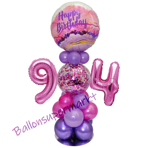 Ballonsdekoration-LED-Happy-Birthday-94-Pink-Lila-Deko-Tischdeko-zum-94.-Geburtstag