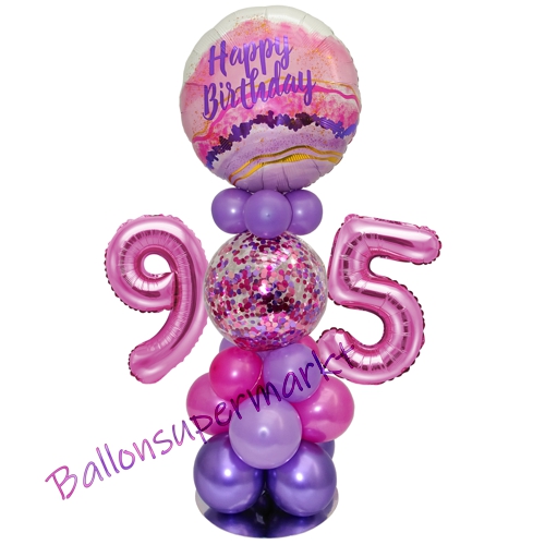 Ballonsdekoration-LED-Happy-Birthday-95-Pink-Lila-Deko-Tischdeko-zum-95.-Geburtstag