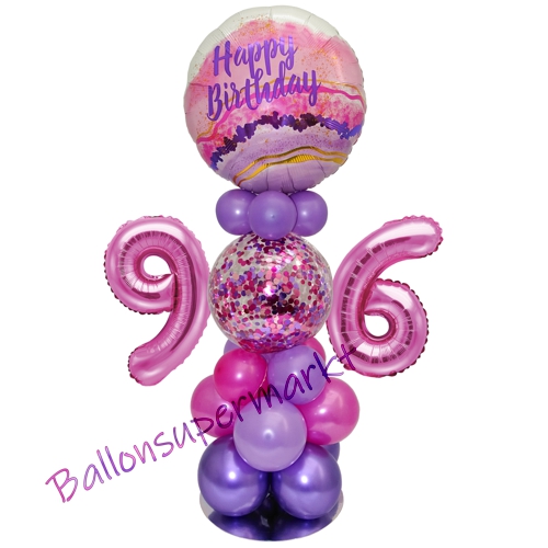 Ballonsdekoration-LED-Happy-Birthday-96-Pink-Lila-Deko-Tischdeko-zum-96.-Geburtstag