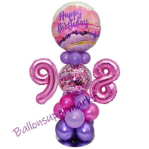 Ballonsdekoration-LED-Happy-Birthday-98-Pink-Lila-Deko-Tischdeko-zum-98.-Geburtstag