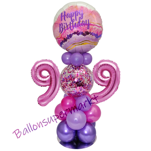 Ballonsdekoration-LED-Happy-Birthday-99-Pink-Lila-Deko-Tischdeko-zum-99.-Geburtstag