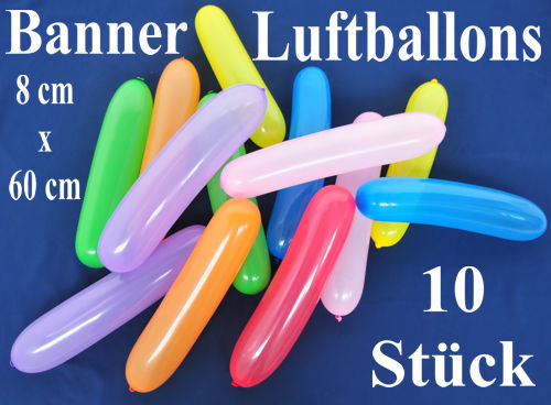 Banner Luftballons, 8 cm x 60 cm, bunte Partydekoration, 10 Stück