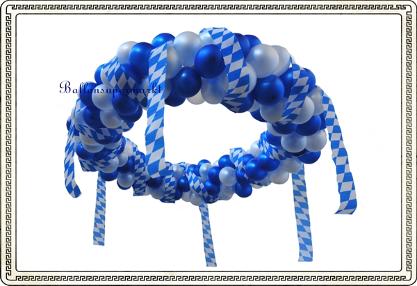 Bayrische Wochen Ballondekoration, blau-weißer Kranz aus Luftballons