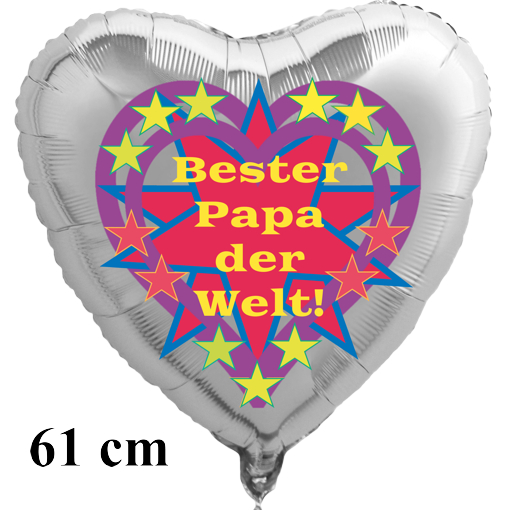 Bester-Papa-der-Welt-Herzluftballon-Silber-61-cm-mit-Helium