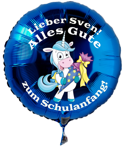 Blauer-Luftballon-mit-Einhorn-zum-Schulanfang-personalisiert-mit-Namen