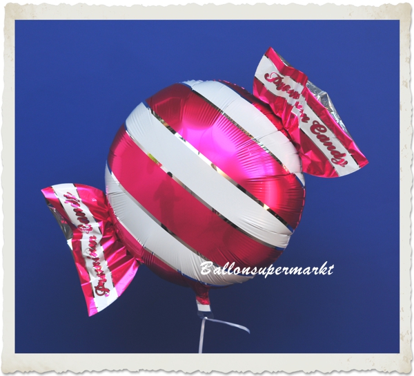 Bonbon Luftballon aus Folie mit Helium, Fuchsia-Weißer Candy Ballon, Stripes