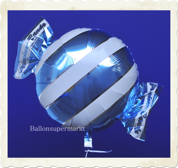 Bonbon Luftballon aus Folie mit Helium, Hellblauer Candy Ballon, Stripes