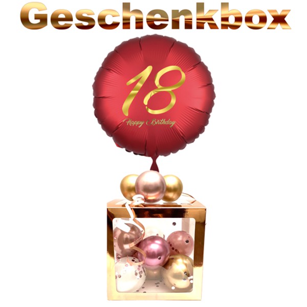 Geschenkbox mit Helium-Luftballon zum 18. Geburtstag