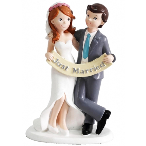 Brautpaar-Figur-mit-Just-Married-Banner-Dekoration-Hochzeit-Geschenk-Hochzeitsdeko